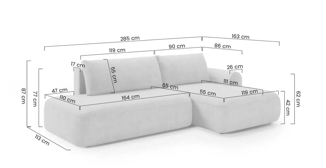 Luna II Open-End  Corner Sofa  Bed Vibe RHF
