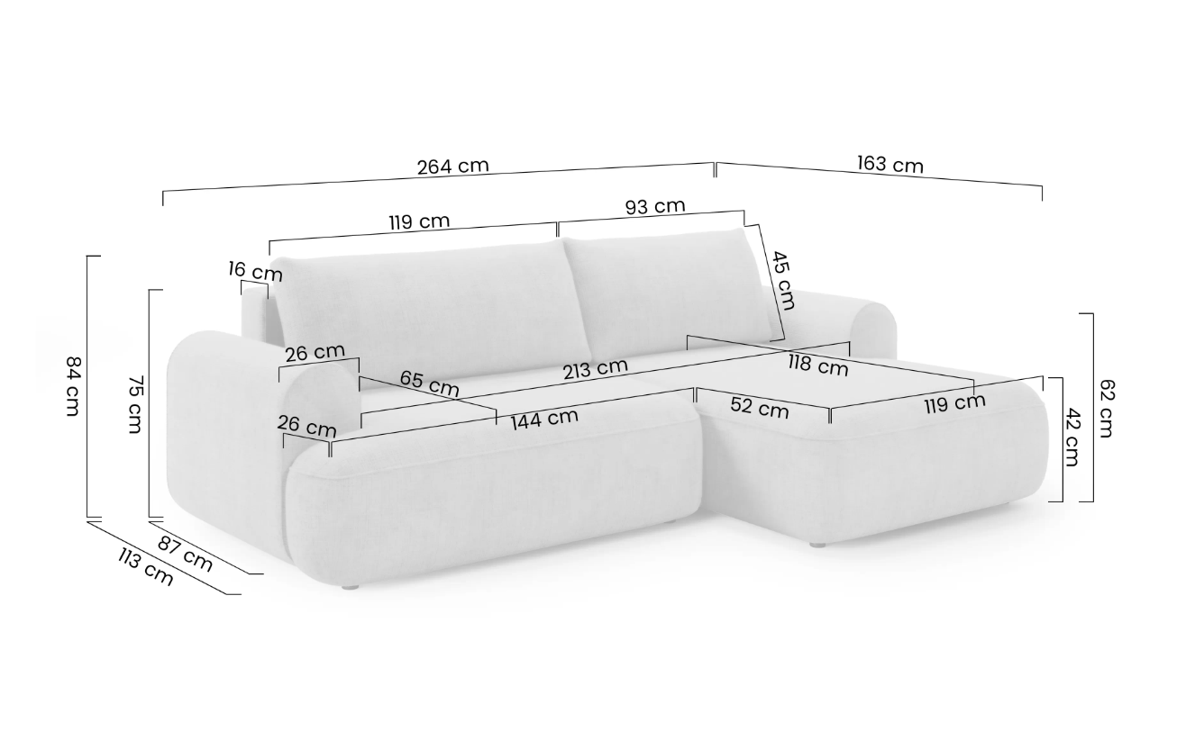 Luna Corner Sofa Bed Cremona RHF