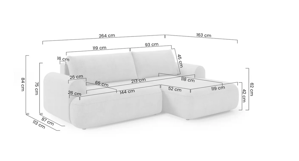 Luna Corner Sofa Bed Vibe LHF
