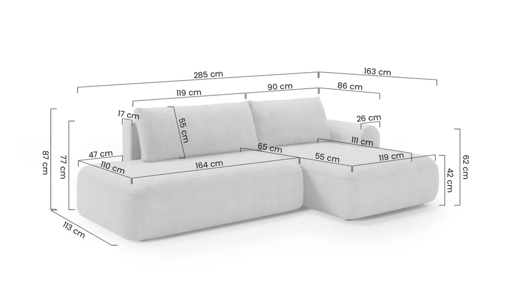 Luna II Open-End Corner Sofa Bed Blur LHF