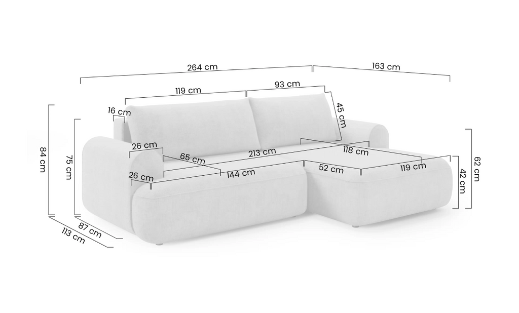 Luna Corner Sofa Bed Blur RHF