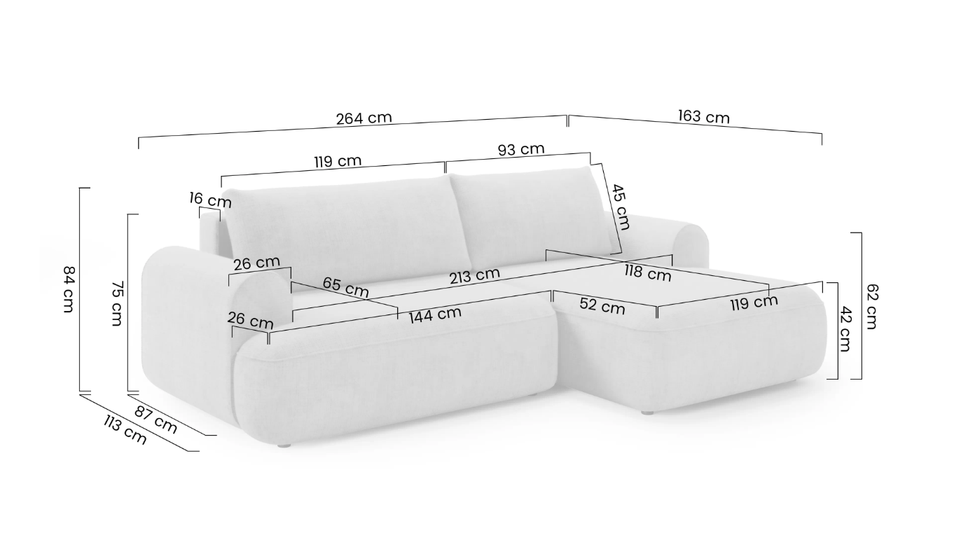 Luna Corner Sofa Bed Blur LHF